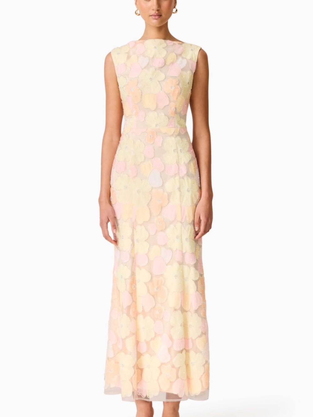 Elliatt Pastel Floral Appliqué Maxi Dress - Yellow & Pink